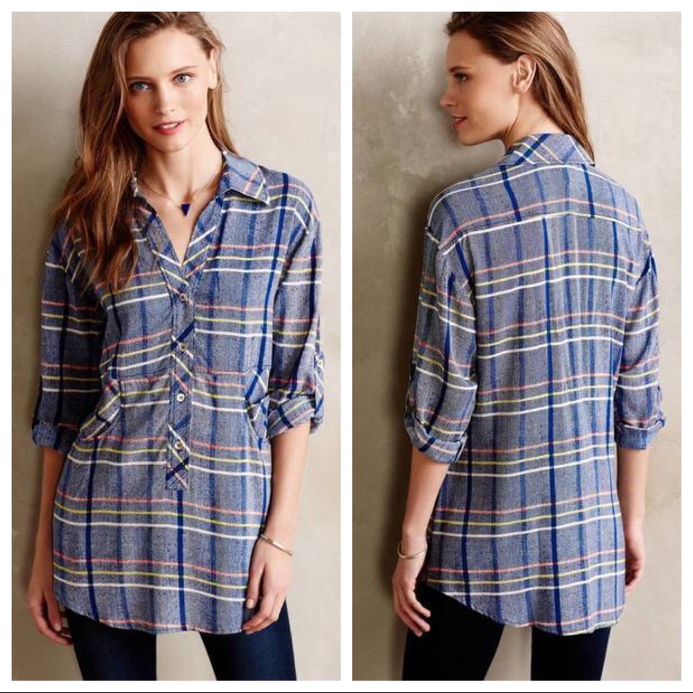 ⭐️ Plenty by Tracy Reese Dania Blue Plaid Tunic Top S